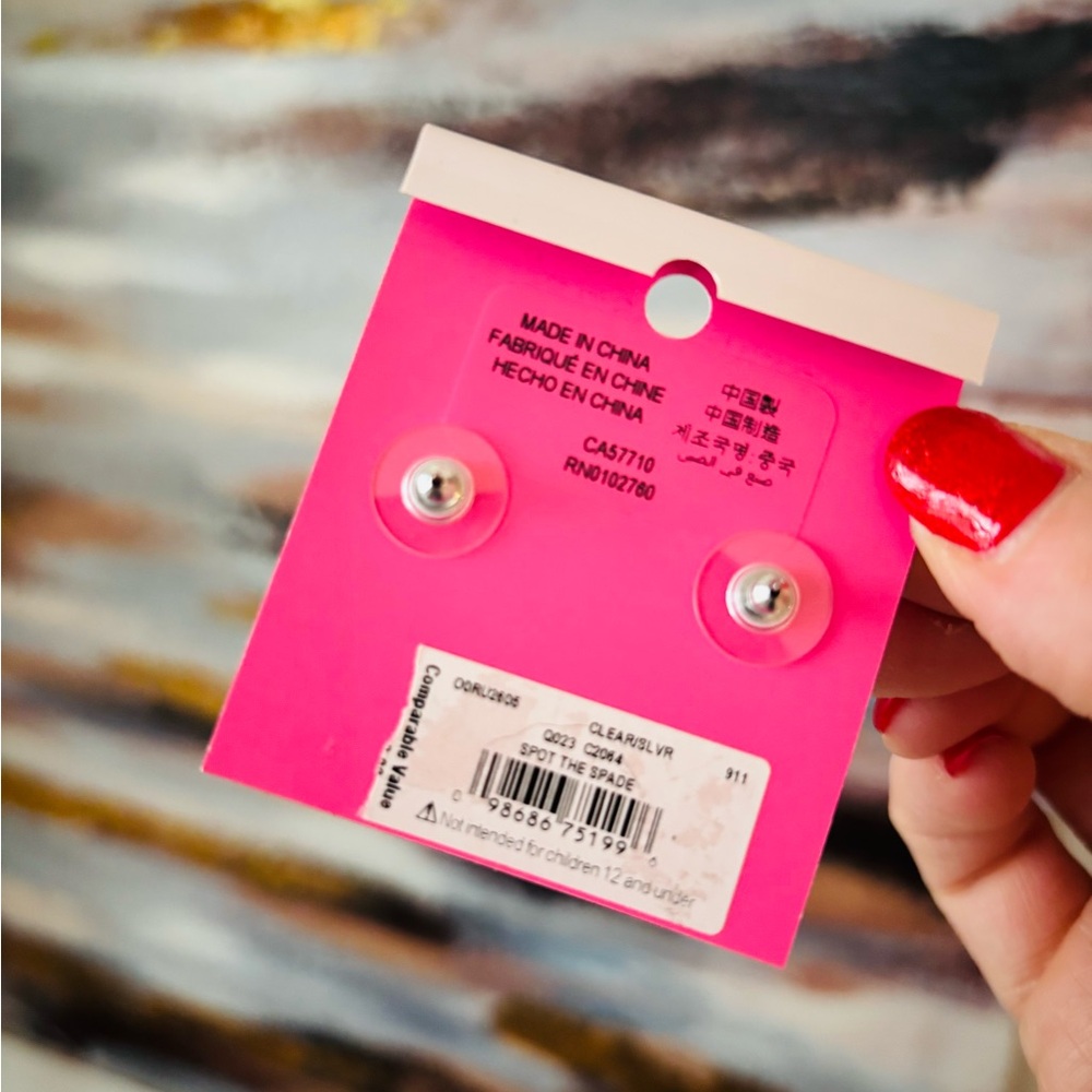 KATE SPADE Silver The Spade Pavé Halo Stud Earrings NWT - Picture 2 of 2